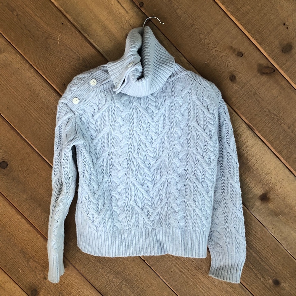 Nili Lotan Baby Blue Cable Knit TurtleNeck Sweater, XS